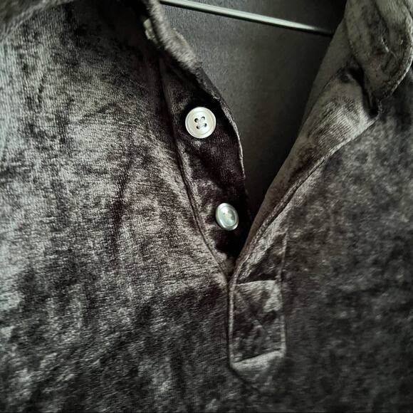 Vintage DKNY Black Crushed Velvet Velour Long Sleeve Popover Shirt Y2K 90s Large - Picture 3 of 9